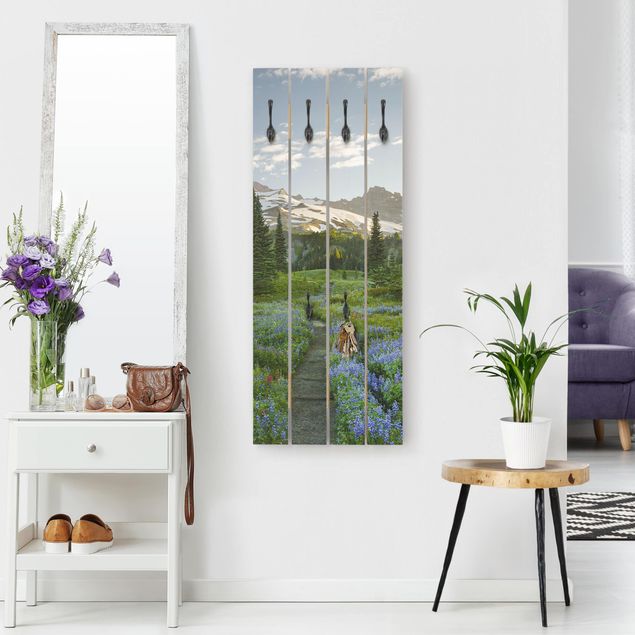 Wall mounted coat rack landscape Mountain View Meadow Path