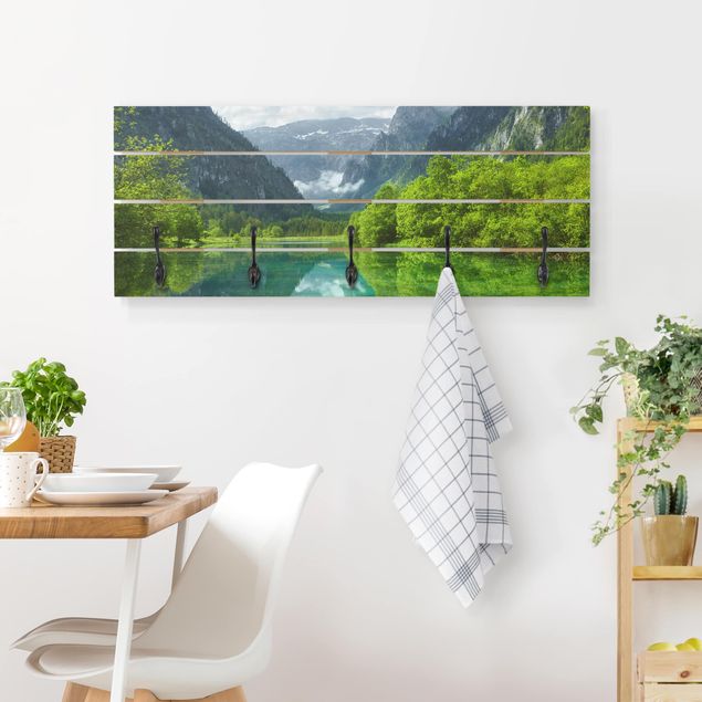 Wall mounted coat rack landscape Mountain Lake With Water Reflection