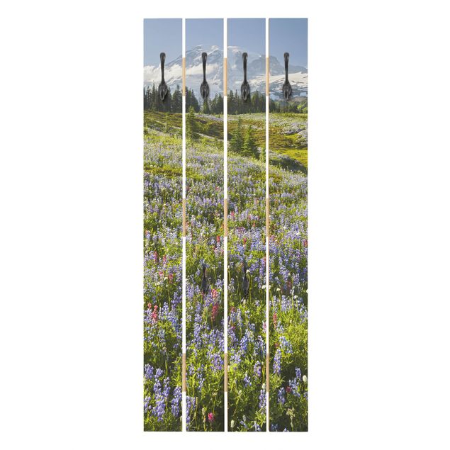 Wall mounted coat rack green Mountain Meadow With Red Flowers in Front of Mt. Rainier