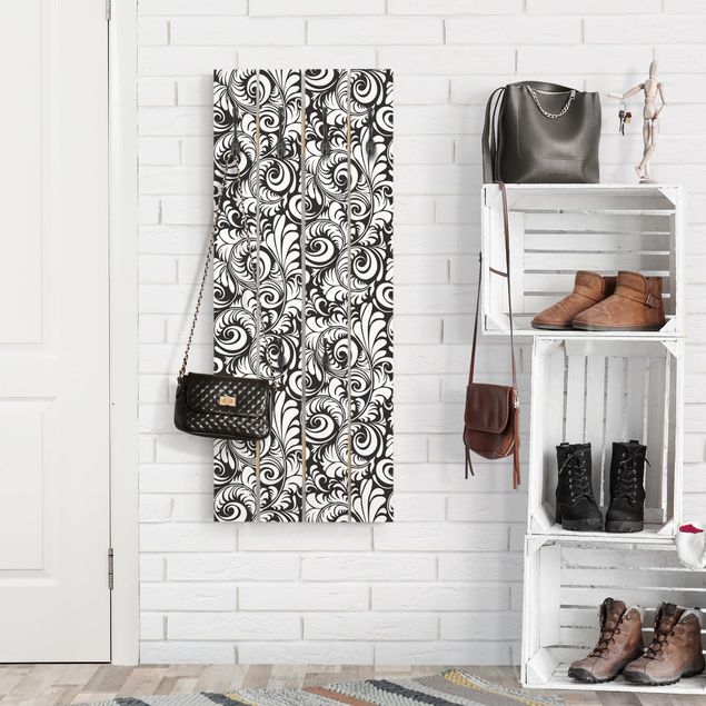 Wooden wall mounted coat rack Black And White Leaves Pattern