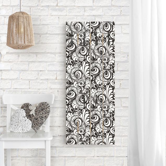 Wall mounted coat rack black and white Black And White Leaves Pattern