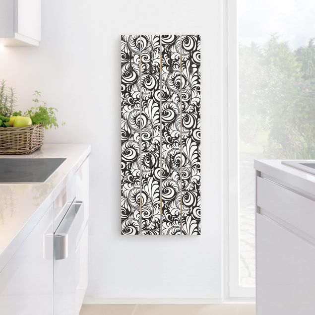 Shabby chic wall coat rack Black And White Leaves Pattern