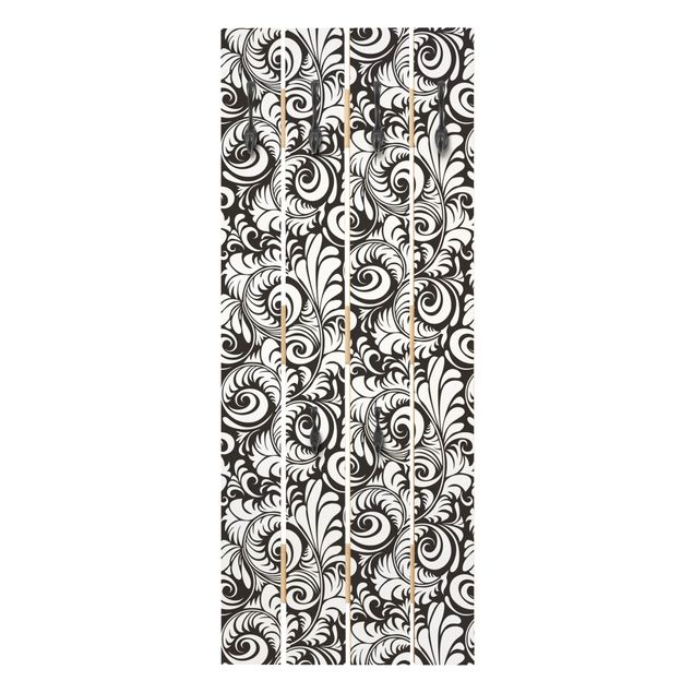 Wall coat rack Black And White Leaves Pattern