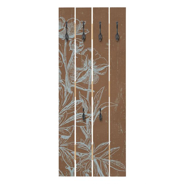 Wall mounted coat rack blue Blue Sketch Of A Flower