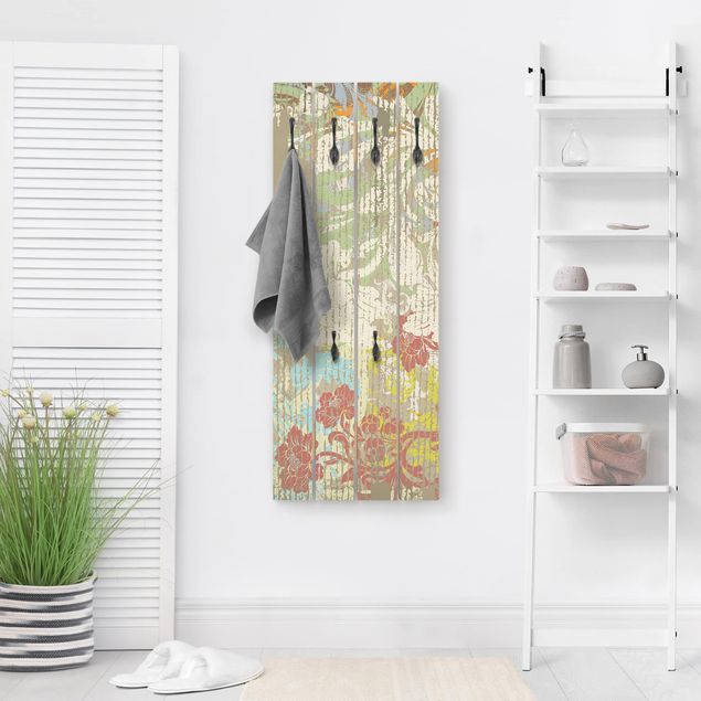 Wooden wall mounted coat rack Flowers Of Past Time