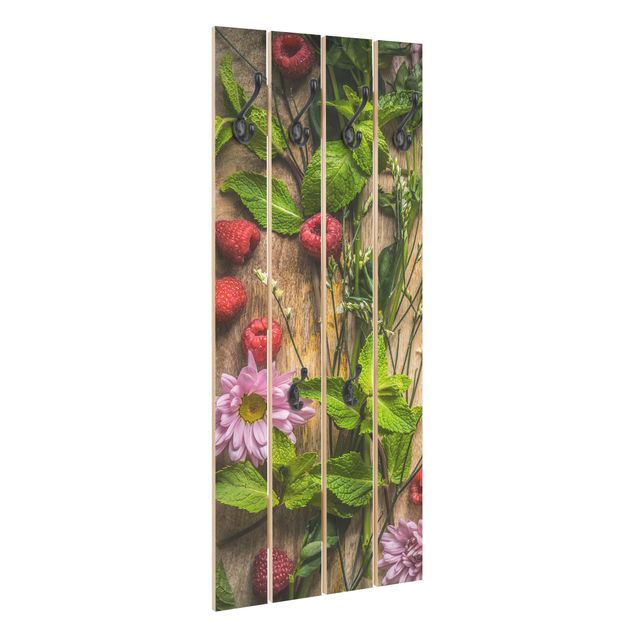 Green coat rack Flowers Raspberries Mint