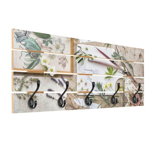Wall mounted coat rack Flowers And Garden Herbs Vintage