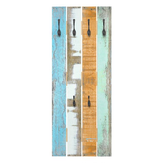 Wall mounted coat rack multicoloured Colourful Shabby strips