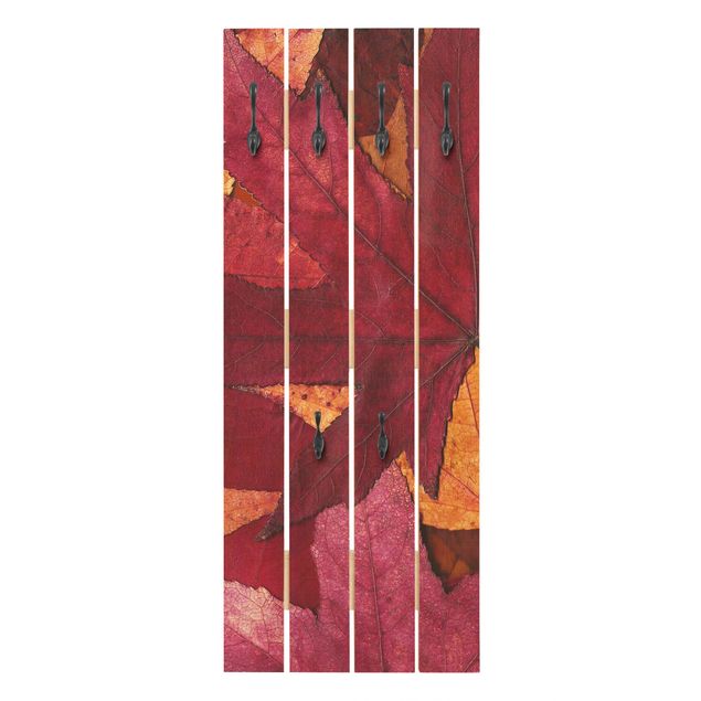 Wall mounted coat rack red Coloured Leaves