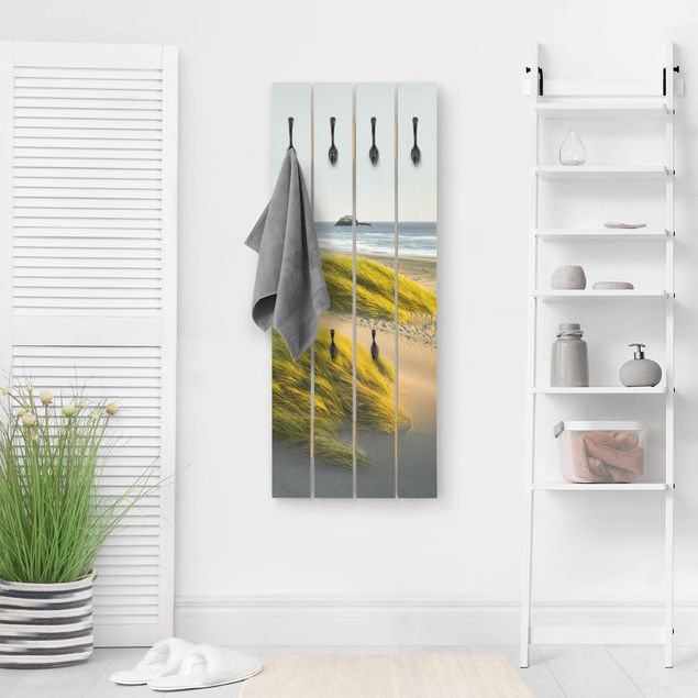 Wall mounted coat rack wood Dunes And Grasses At The Sea