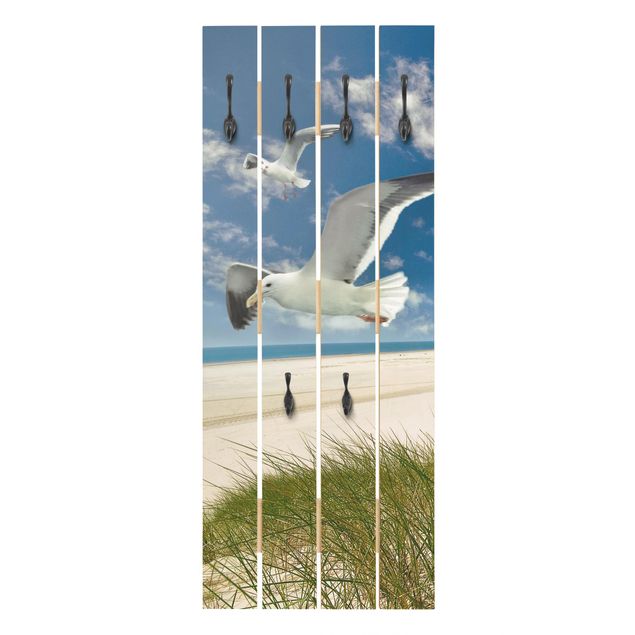 Wall mounted coat rack blue Dune Breeze Seagulls
