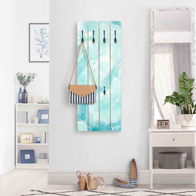 Shabby chic wall coat rack Emulsion In White And Turquoise I