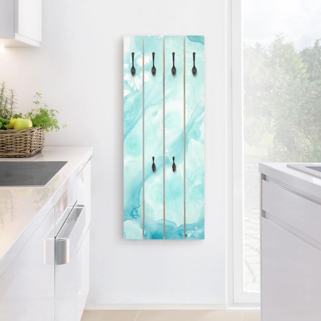 Wall coat rack Emulsion In White And Turquoise I