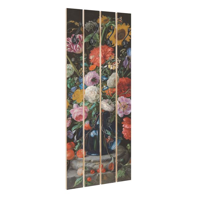 Wall mounted coat rack multicoloured Jan Davidsz de Heem - Tulips, a Sunflower, an Iris and other Flowers in a Glass Vase on the Marble Base of a Column