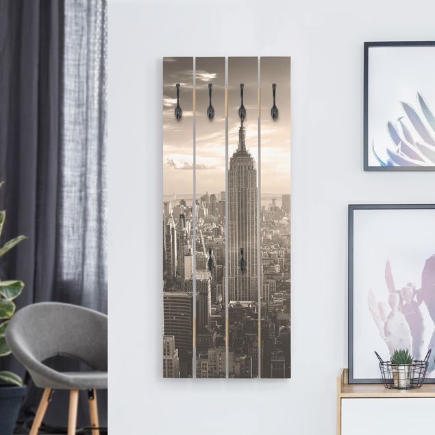 Wall mounted coat rack architecture and skylines Manhattan Skyline