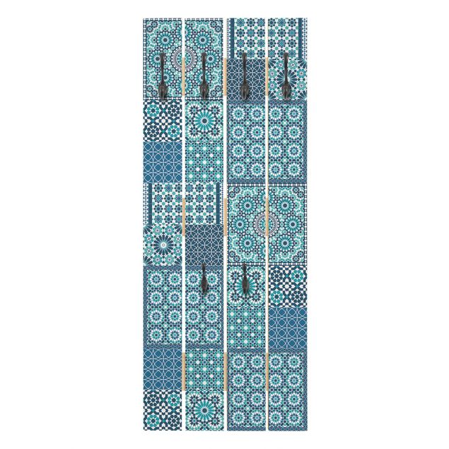 Wall mounted coat rack blue Moroccan Mosaic Tiles Turquoise Blue