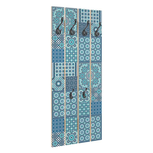 Wall coat hanger Moroccan Mosaic Tiles Turquoise Blue