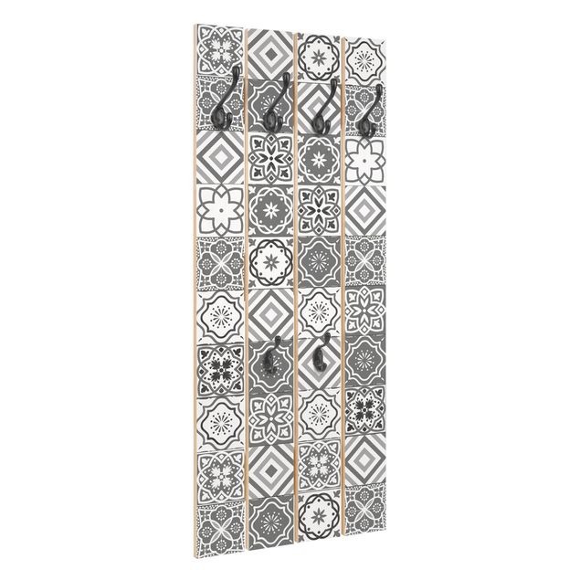 Wall mounted coat rack Mediterranean Tile Pattern Grayscale