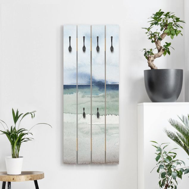 Wall mounted coat rack landscape Ocean Waves I