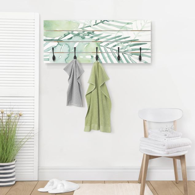 Shabby chic wall coat rack Palm Fronds In Watercolour I