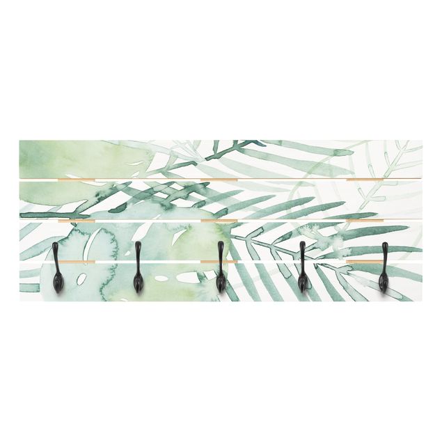 Wall mounted coat rack green Palm Fronds In Watercolour I