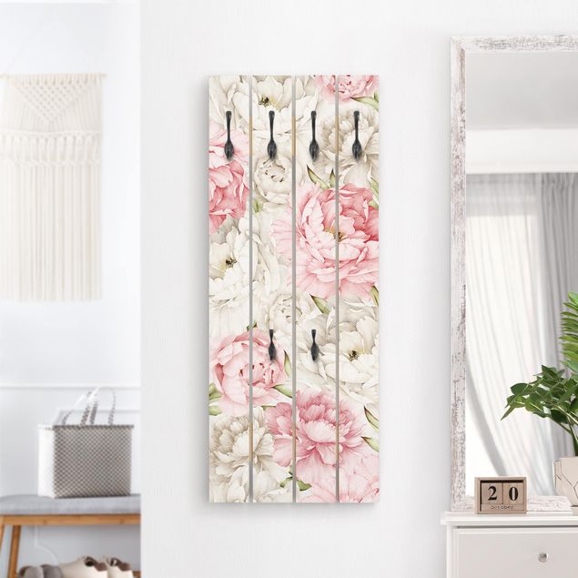 Wall mounted coat rack flower Peony Rose White