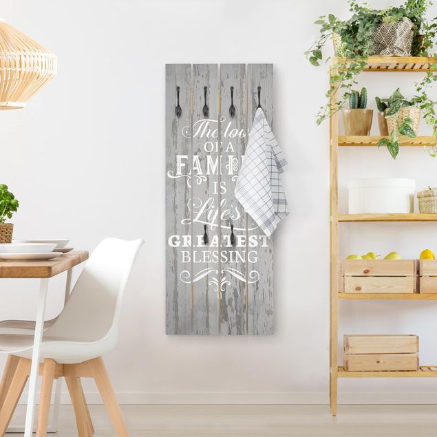Wall mounted coat rack sayings & quotes Shabby Wood - Family Is