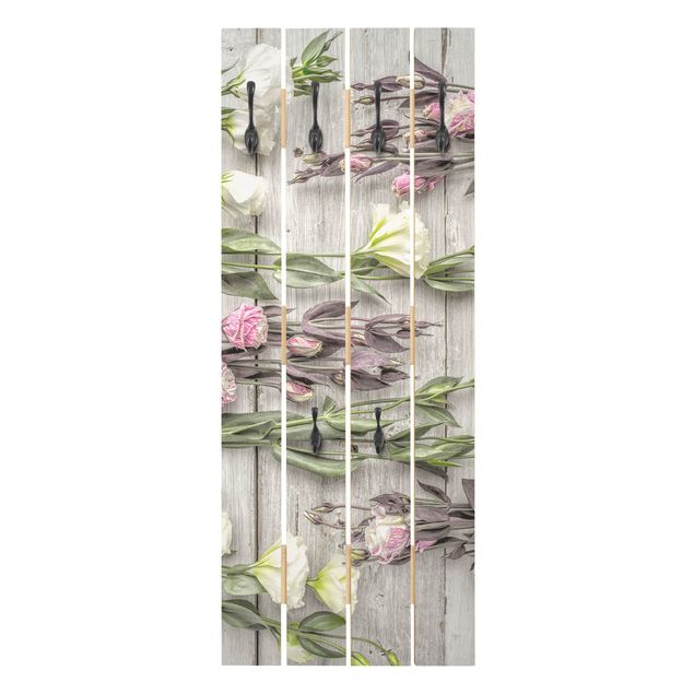 Wall mounted coat rack Shabby Roses On Wood