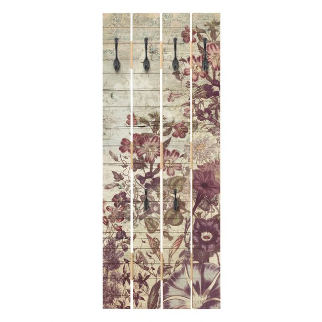 Wall coat hanger Vintage Floral Wood Look II