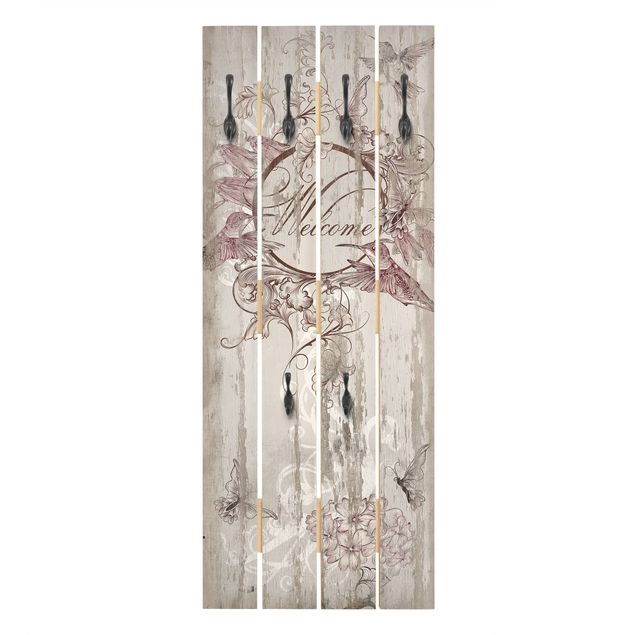 Wall mounted coat rack Welcome with Butterfly