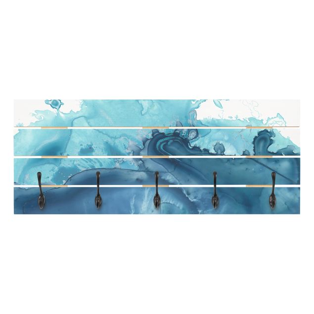 Wall mounted coat rack Wave Watercolour Blue l