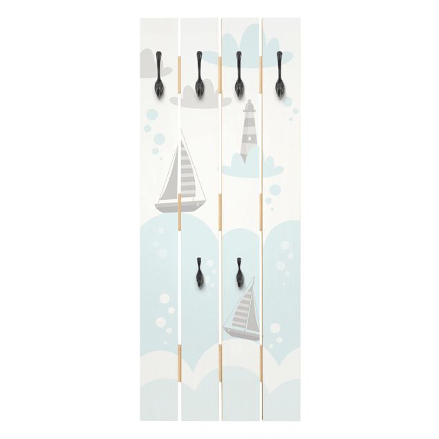 Wall mounted coat rack animals Clouds With Whale And Lighthouse