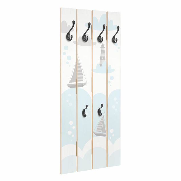 Wall mounted coat rack Clouds With Whale And Lighthouse