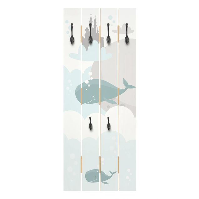 Wall mounted coat rack animals Clouds With Whale And Castle