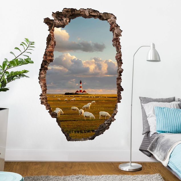 Wall stickers island North Sea Lighthouse With Flock Of Sheep