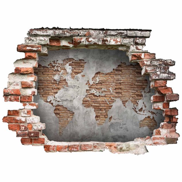 World wall sticker Shabby Concrete Brick World Map