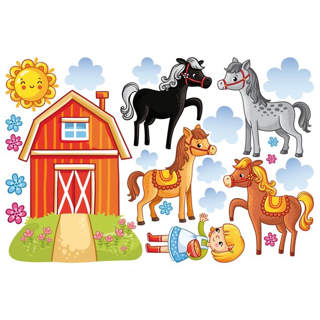 Farmyard wall stickers Farm Set with Horses