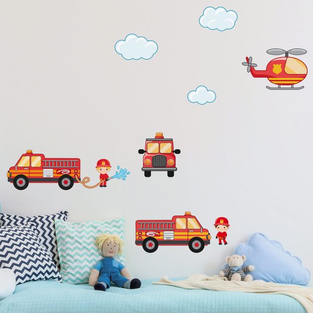 Wall art stickers Firefighter Set with Vehicles