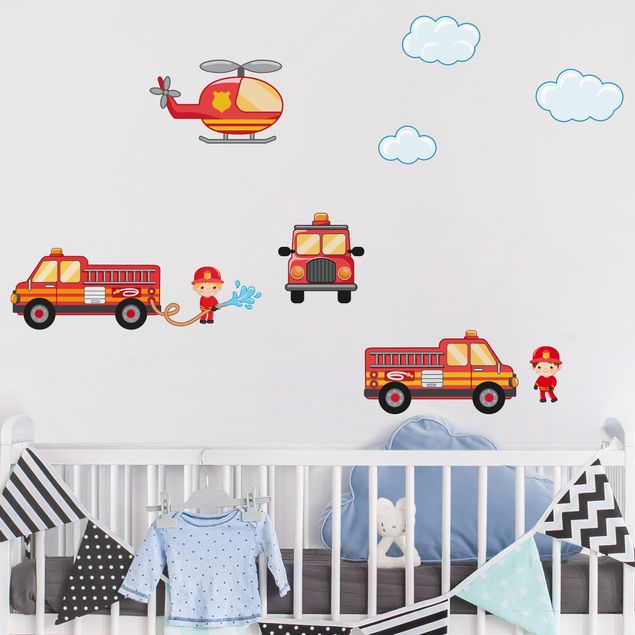 Kids room decor Firefighter Set with Vehicles