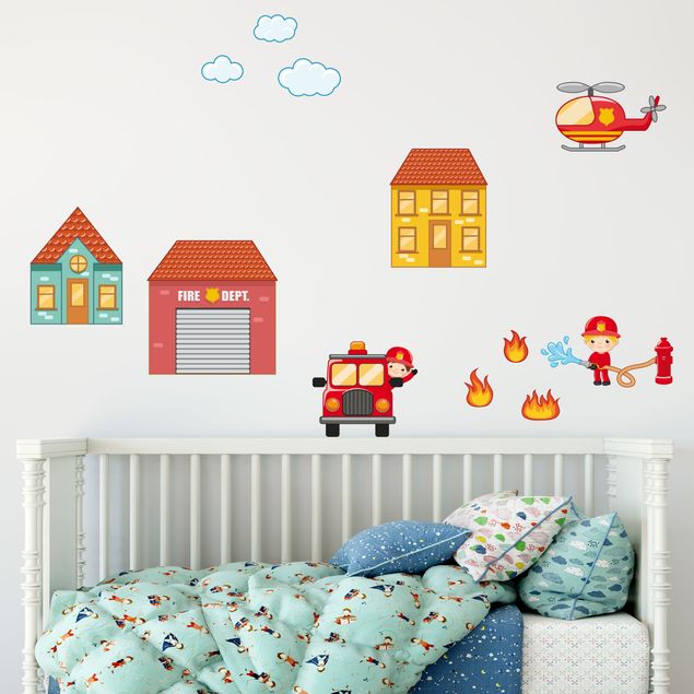 Nursery decoration Firefighter Set with Houses