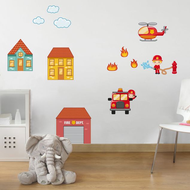 Wall stickers firemen Firefighter Set with Houses