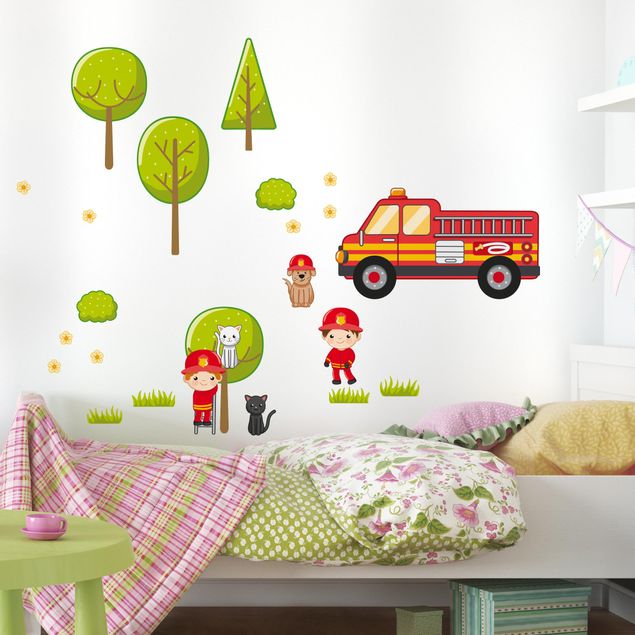 Nursery decoration Firefighter Set with Cats