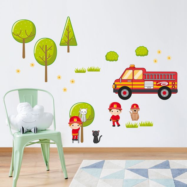 Wall stickers firemen Firefighter Set with Cats