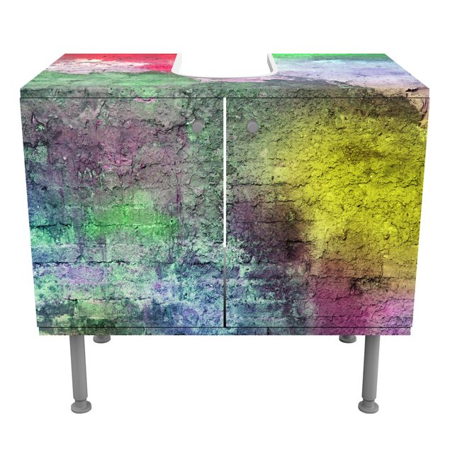 Wash basin cabinet design - Colourful Sprayed Old Brick Wall