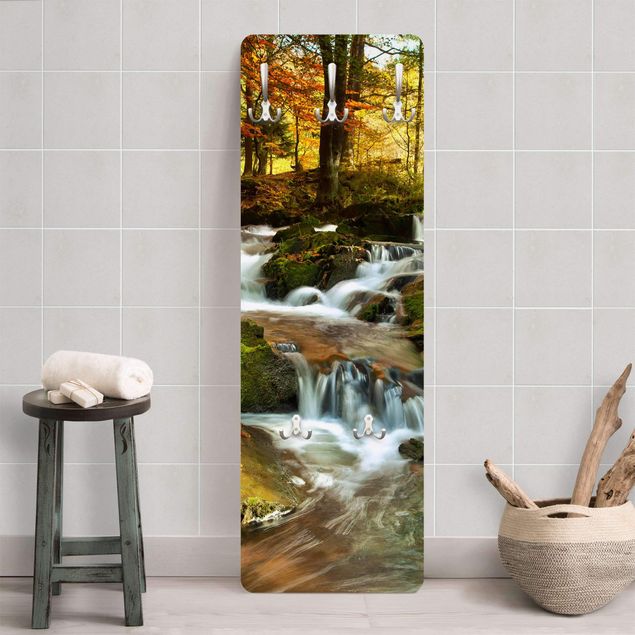 Wall mounted coat rack landscape Waterfall Autumnal Forest