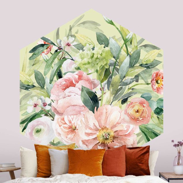 Floral wallpaper Watercolour Pink Flower Bouquet