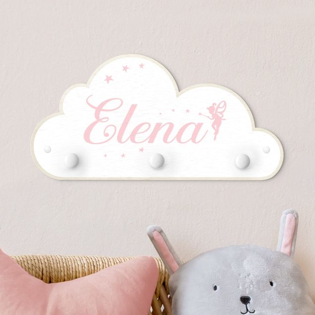 Nursery decoration White Fairies Cloud With Customised Name Pink