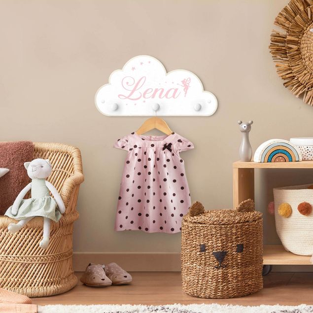 White wall coat rack White Fairies Cloud With Customised Name Pink