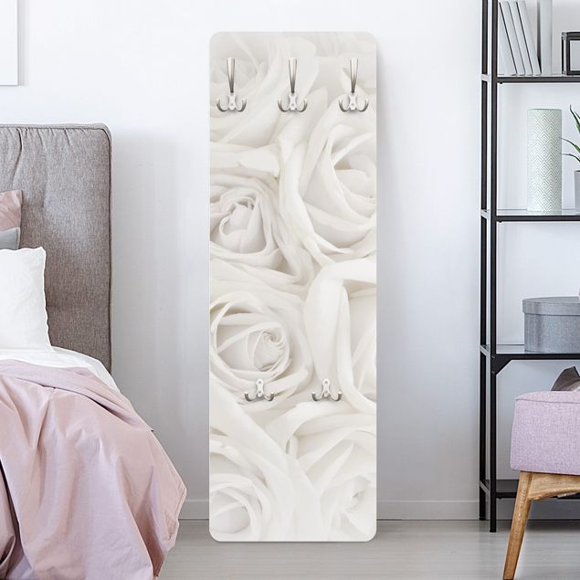 Wall mounted coat rack flower White Roses