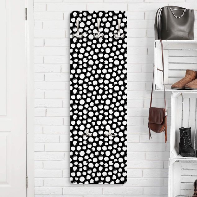 Wall mounted coat rack black and white White Ink Polka Dots On Black